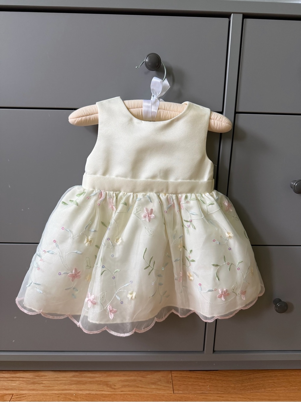 Ivory Floral Embroidered Baby Girl Baptism Dress 12mo